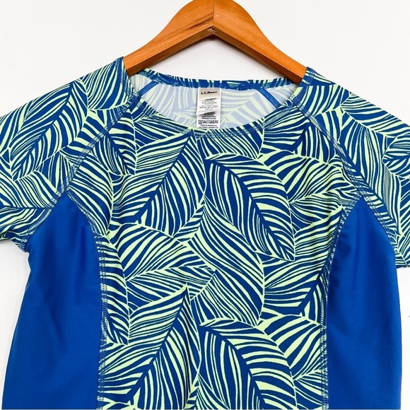 L.L.Bean Girls 14 Swim Top UPF 50+ Short Sleeves Crew Neck Tropical Leaf‎ Print - Picture 5 of 7